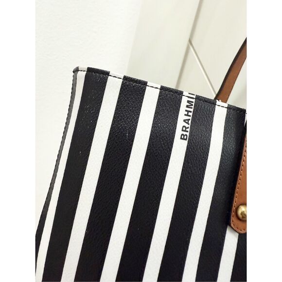 Brahmin All Day Signature Striped Tote Bag Black & White - Picture 2 of 11